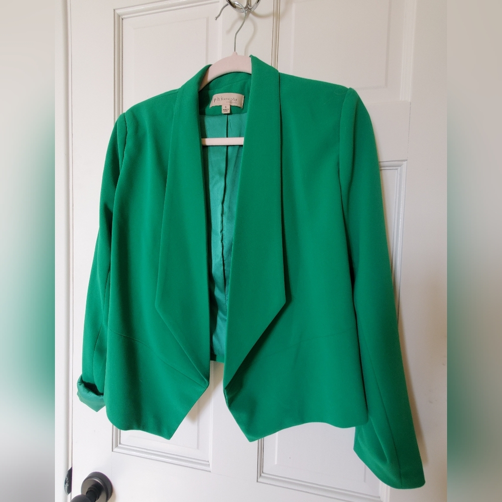 Philosophy Open Front Green Blazer Jacket Size 6